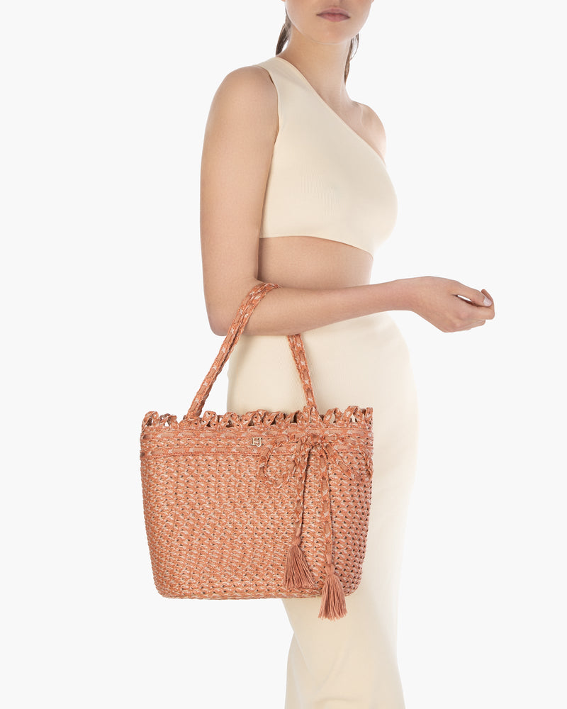 SQUISHEE® BARDOT STRAW TOTE Terracotta Eric Javits