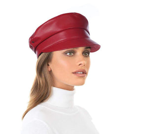 Eric Javits Women Hats Red Night Porter Leather Cap Red