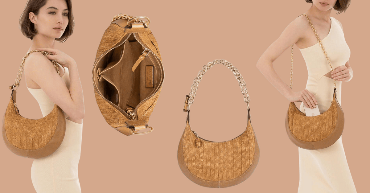 Croissant Straw Leather Bag I Mid-Size | Eric Javits Croissant Straw Leather Bag I Mid-Size | Eric Javits