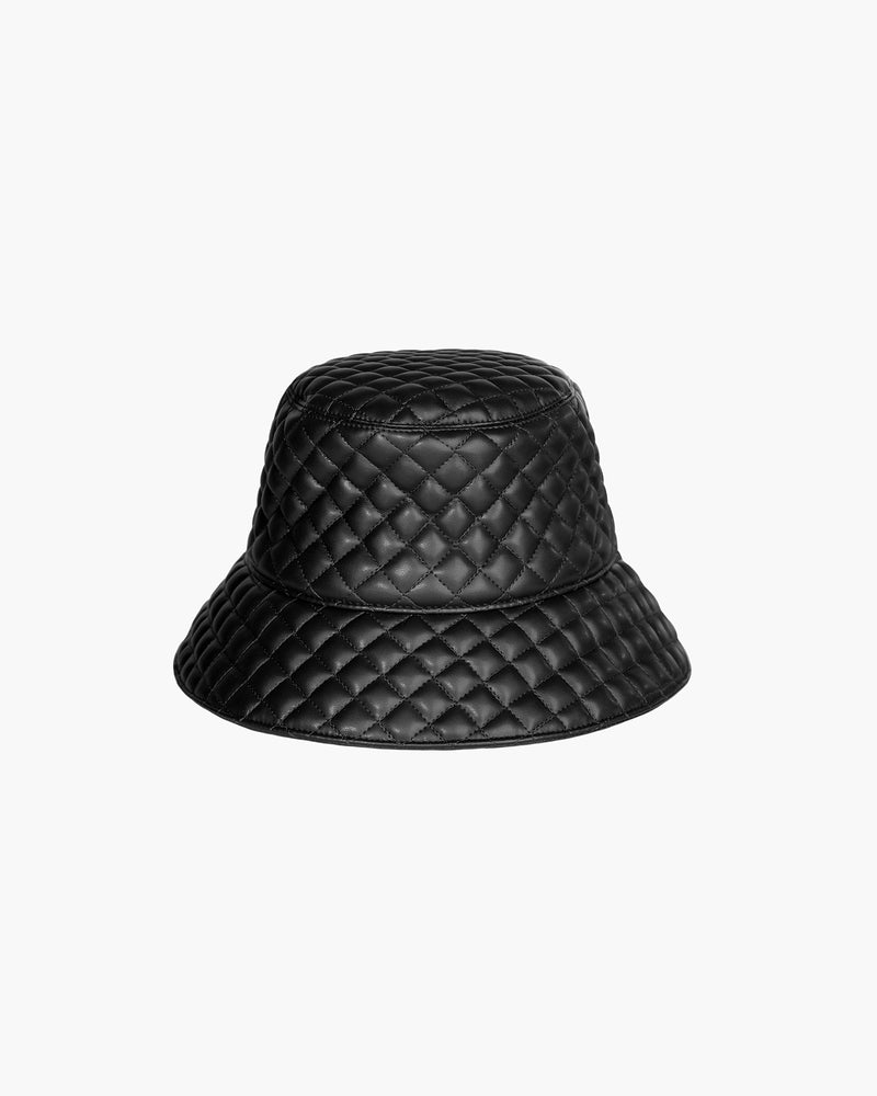 Eric Javits Women's Leather Quilty Bucket Hat, Water-Repellent, Lightweight & Crushable, Lined, 3 Brim SPAN, Black Color