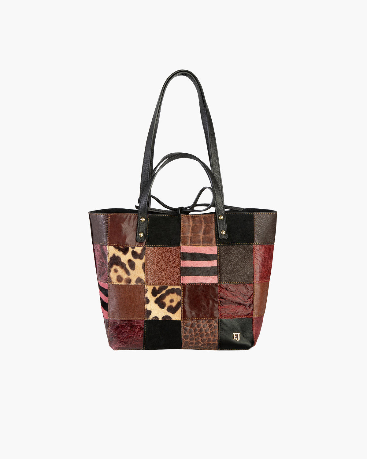 Eric Javits Women's Patchwork Tote Bag, Multicolor, Suede & Leather Patches, Dual Long Leather Straps, Water-Repellent, Midsize, Rust Mix