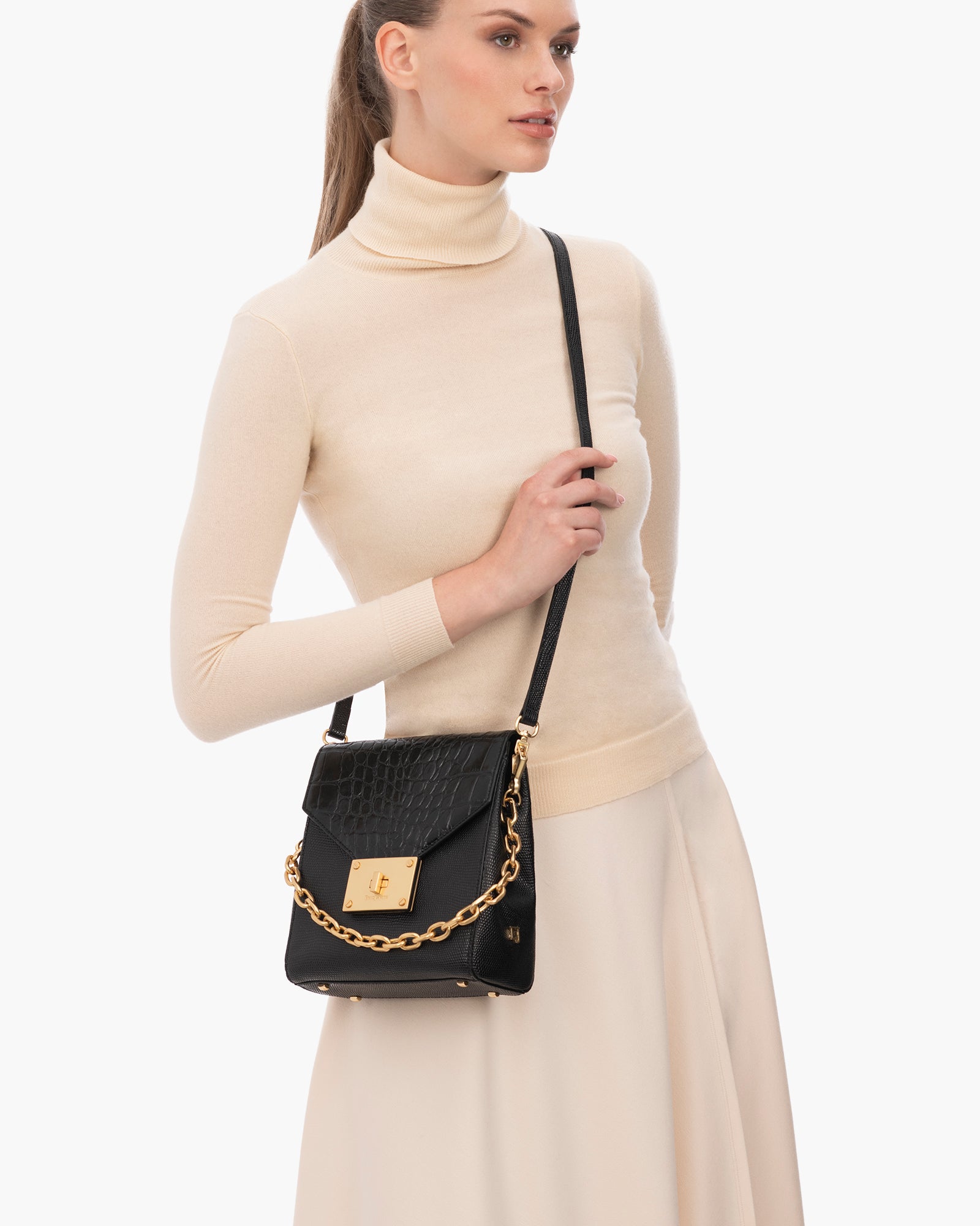 Livia Leather Crossbody Bag I Gold-Tone Straps | Eric Javits