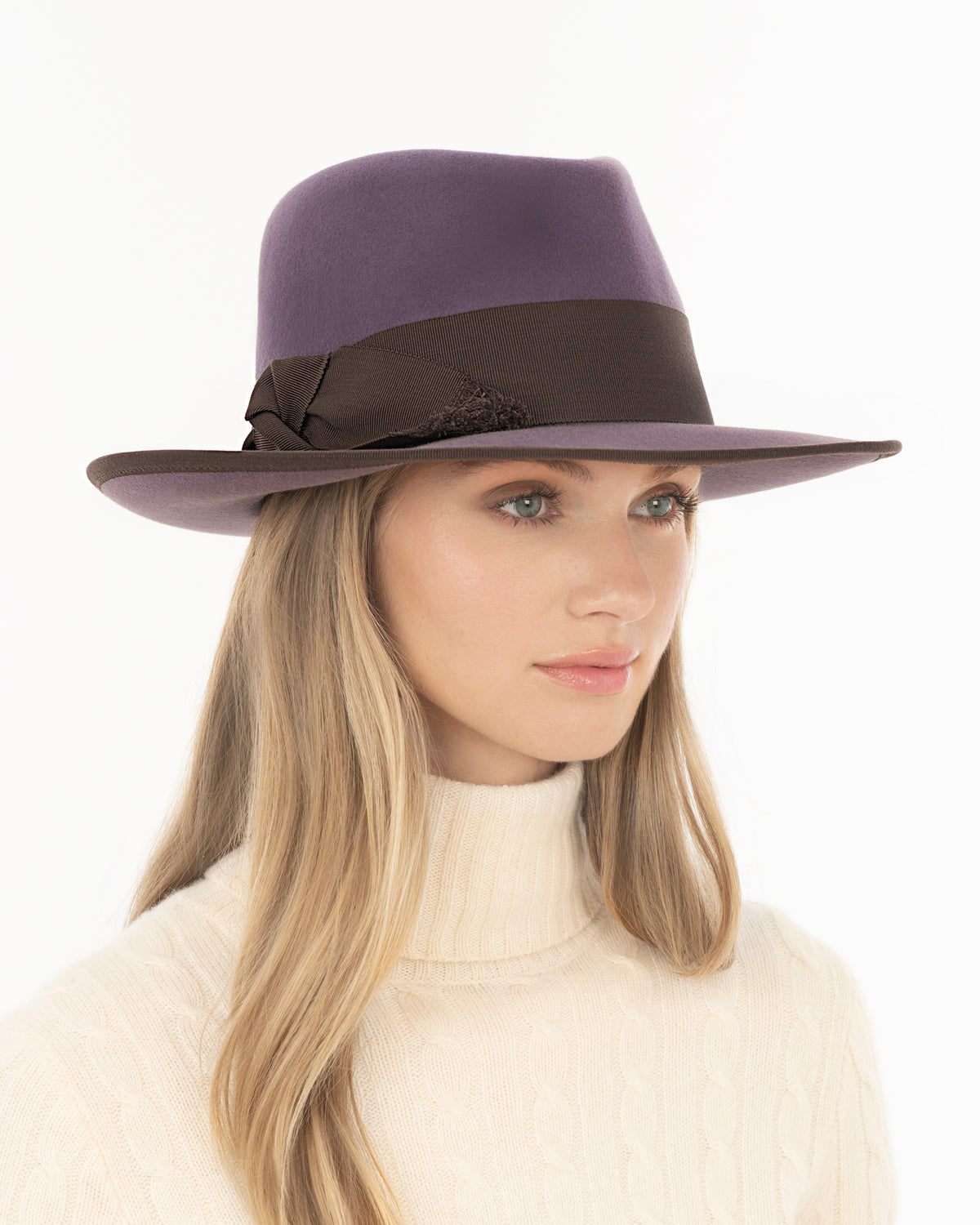 Tyler Felt Fedora Hat | Fringed Grosgrain Bow | Mauve | Eric Javits