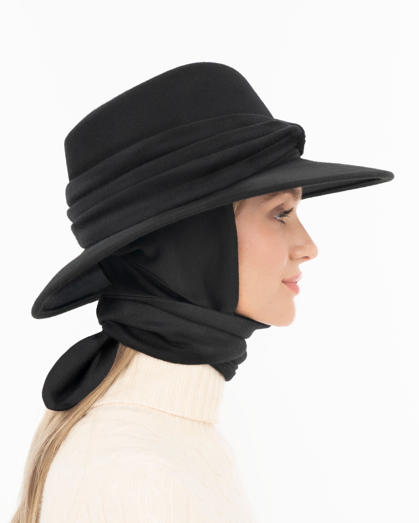前髪ウィッグ付きSCARF HAT (M) / Basic-Black Scarf Zora I Wool Fedora and Merino Wool Scarf | Eric Javits