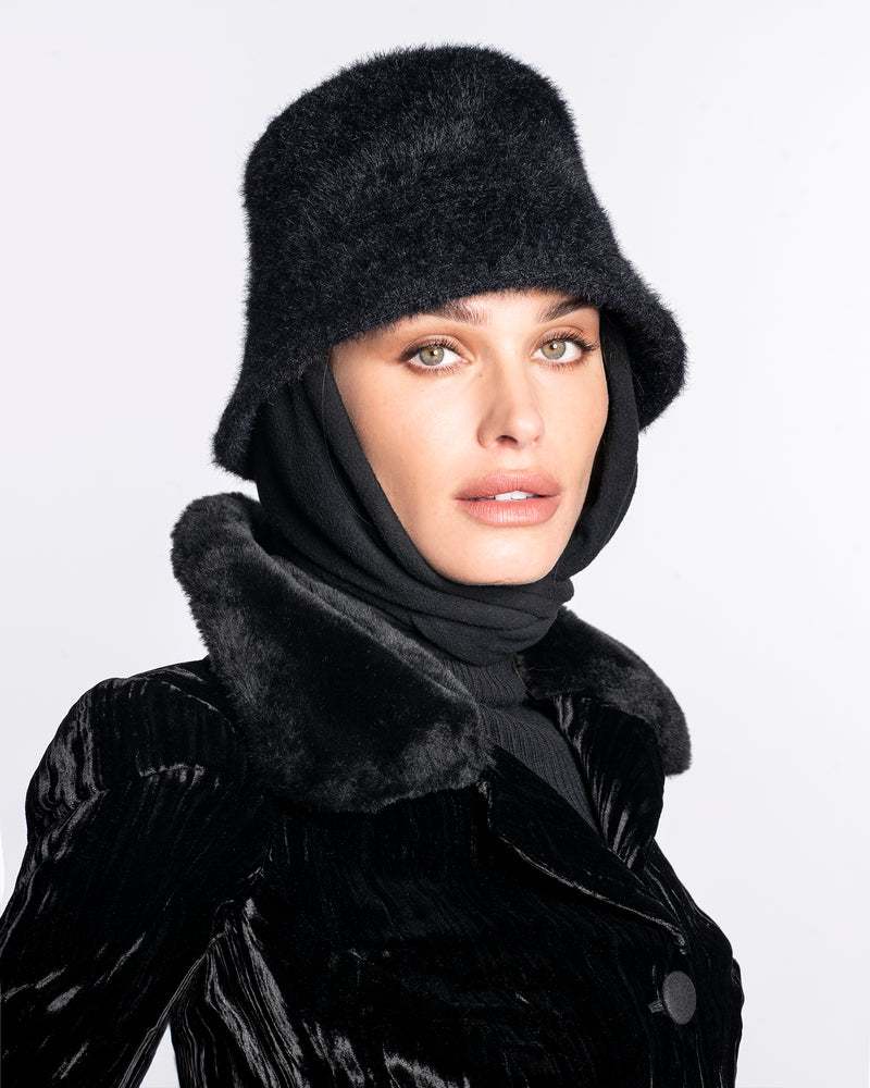 Fuzzy Bucket With Scarf Black Eric Javits