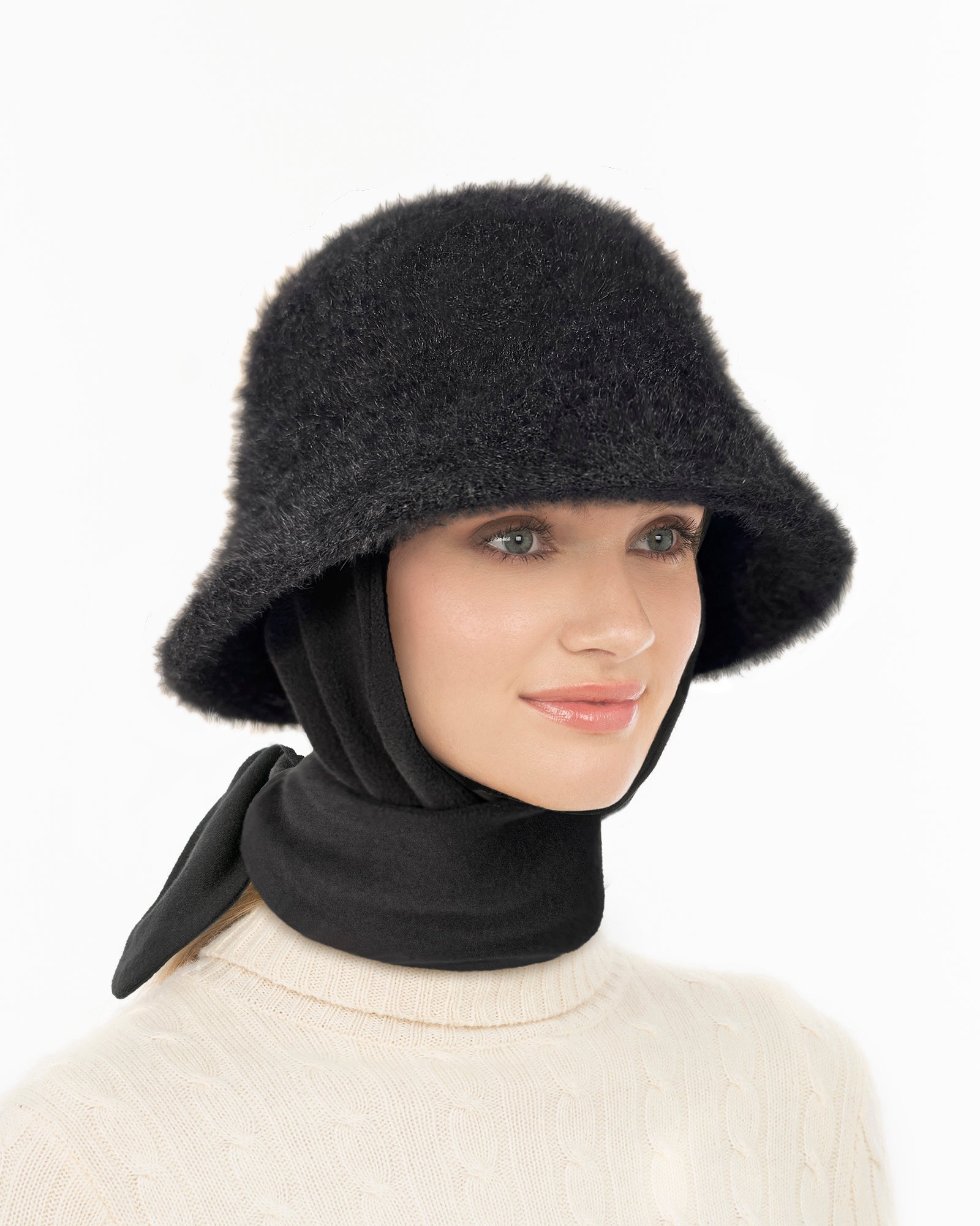 Fuzzy Bucket With Scarf Black Eric Javits