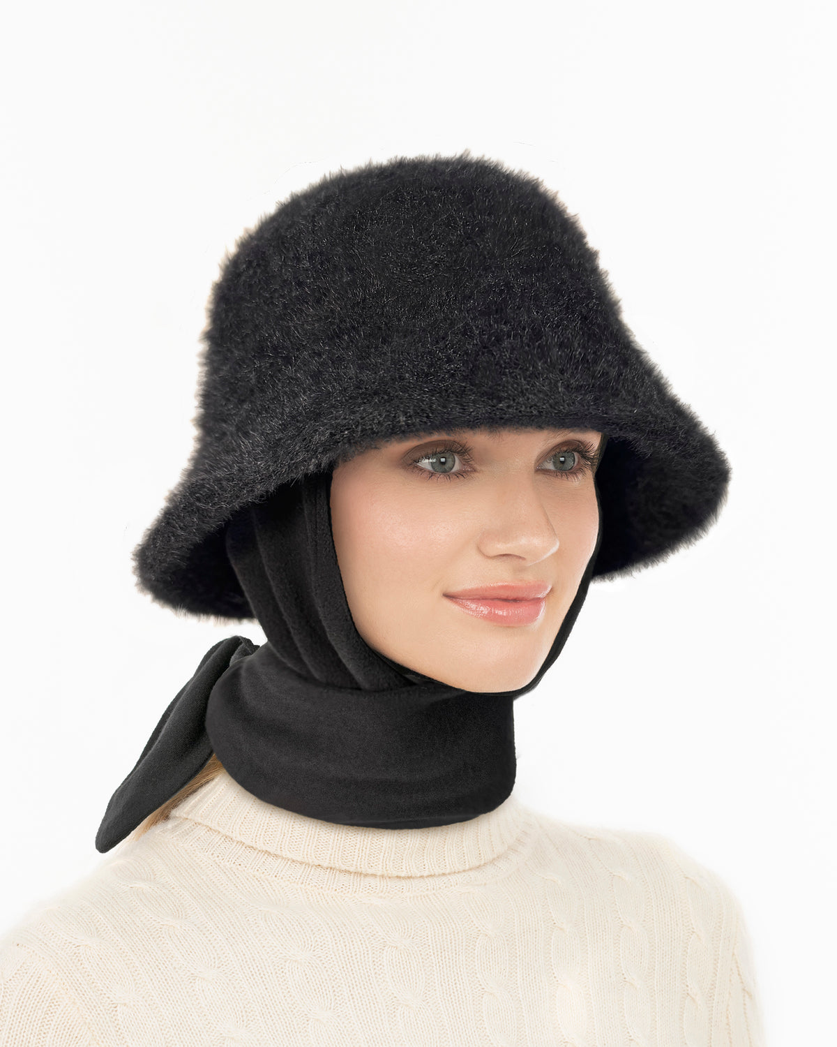 Fuzzy Bucket With Scarf Black Eric Javits