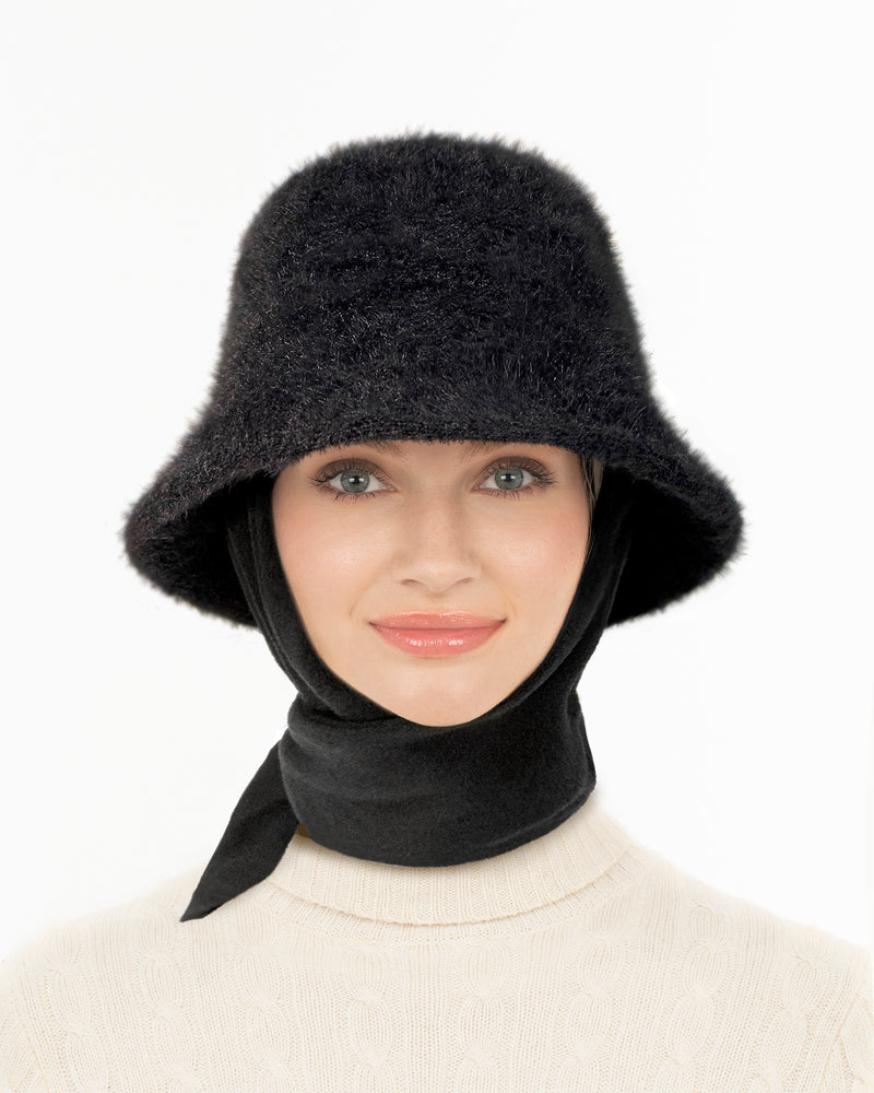 Fuzzy Bucket With Scarf Black Eric Javits