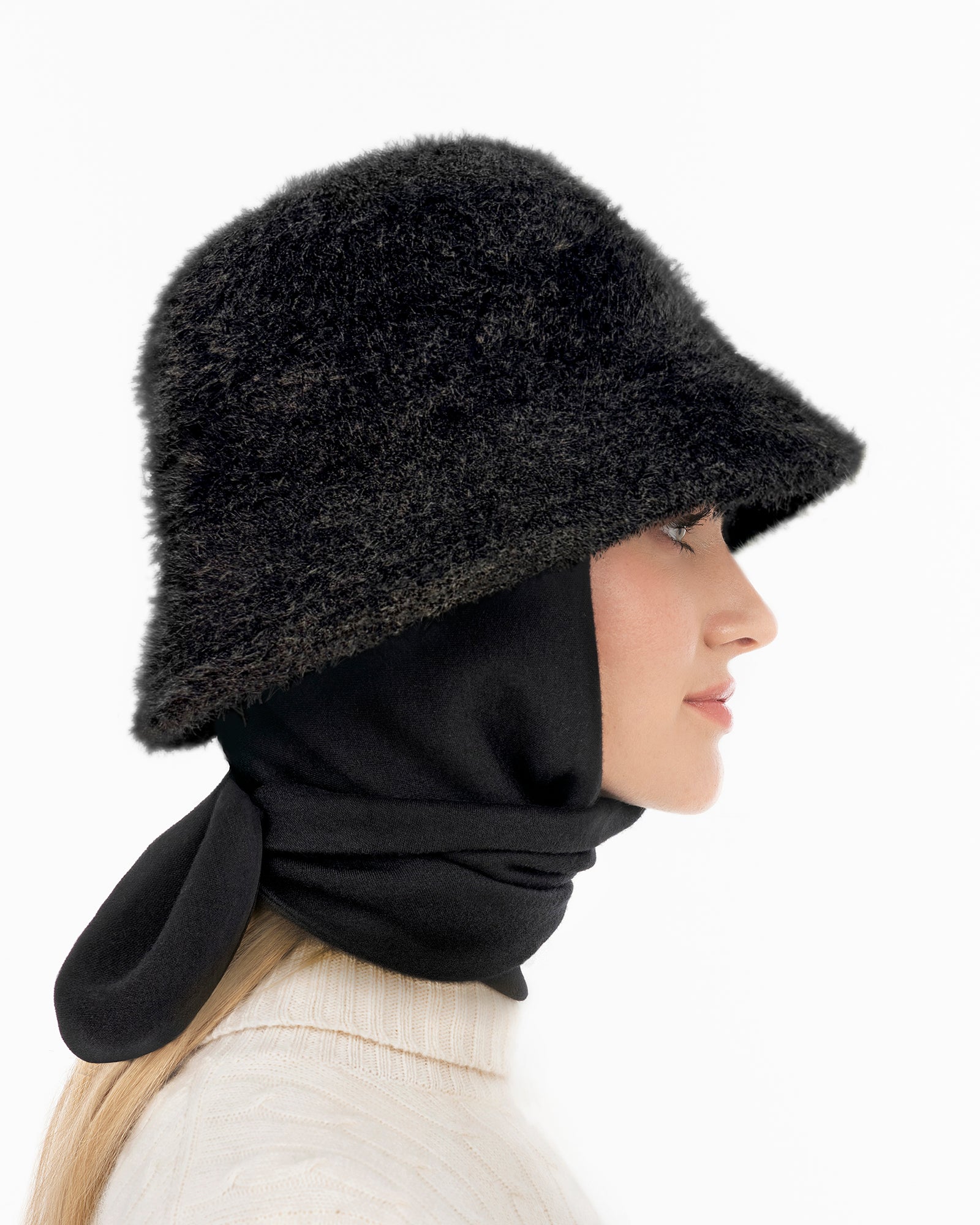 Fuzzy Bucket With Scarf Black Eric Javits