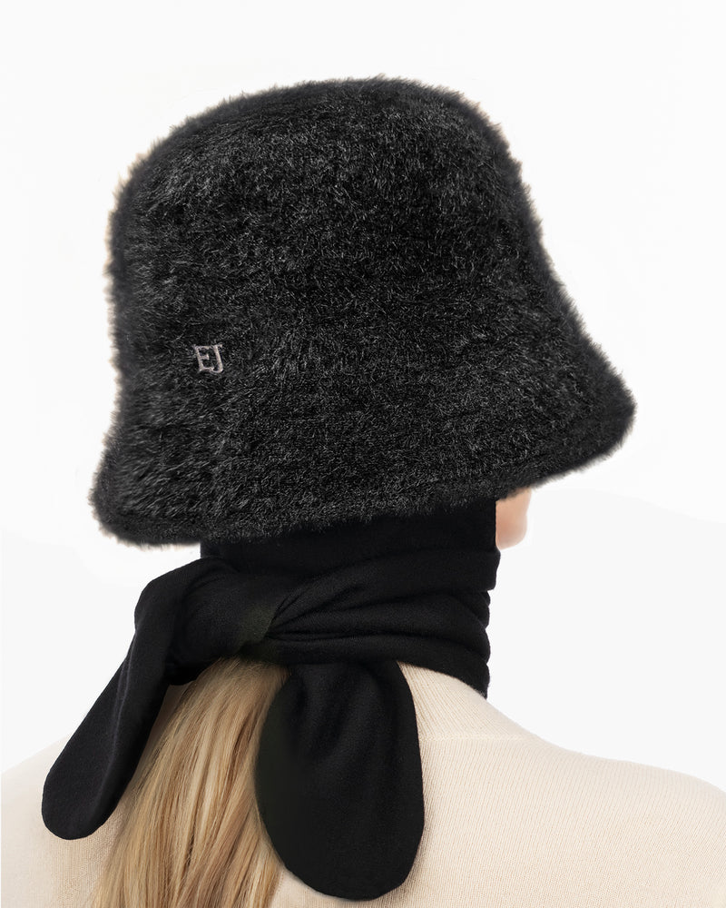 Fuzzy Bucket With Scarf Black Eric Javits