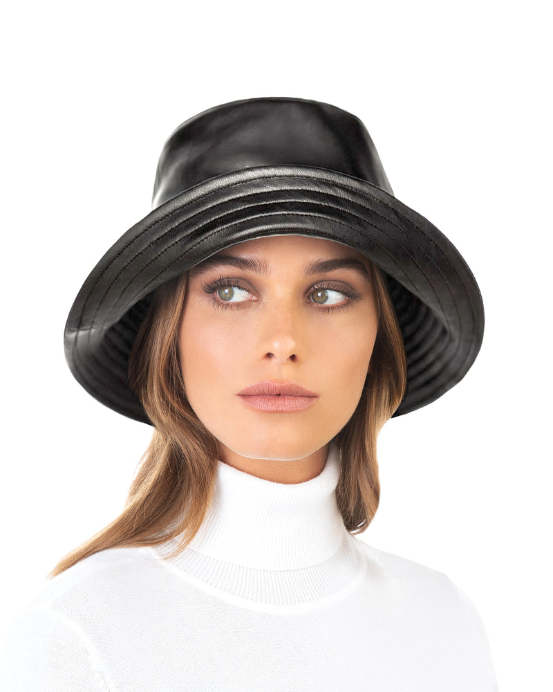 Leather Bucket Black Eric Javits