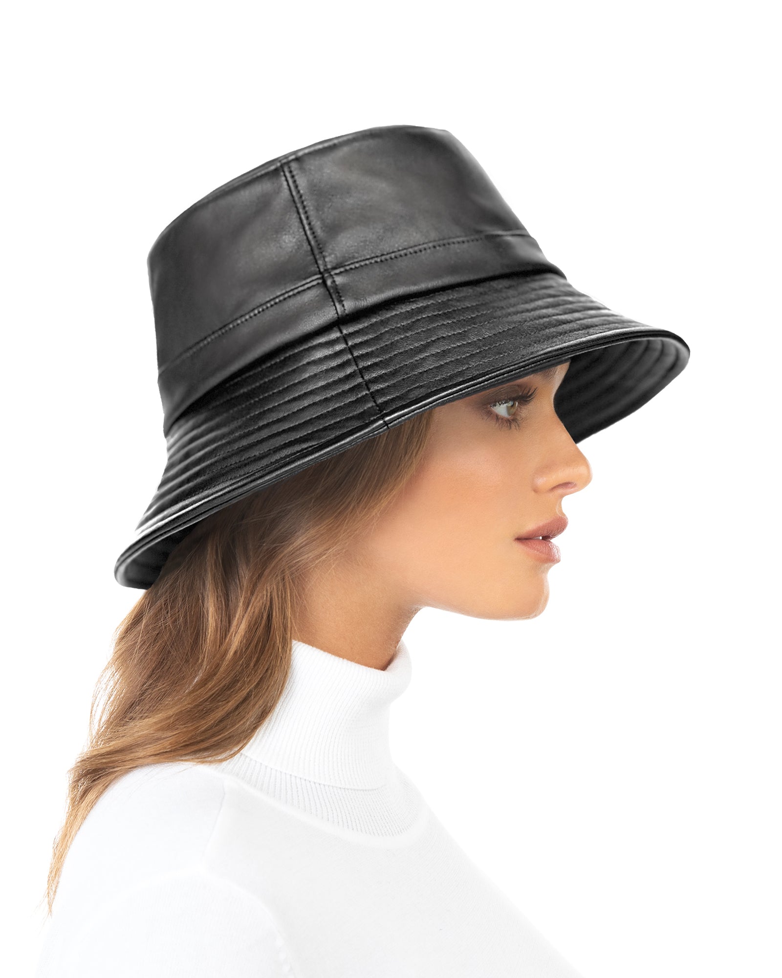 Leather Bucket Hat in Napa Leather for Women | Eric Javits