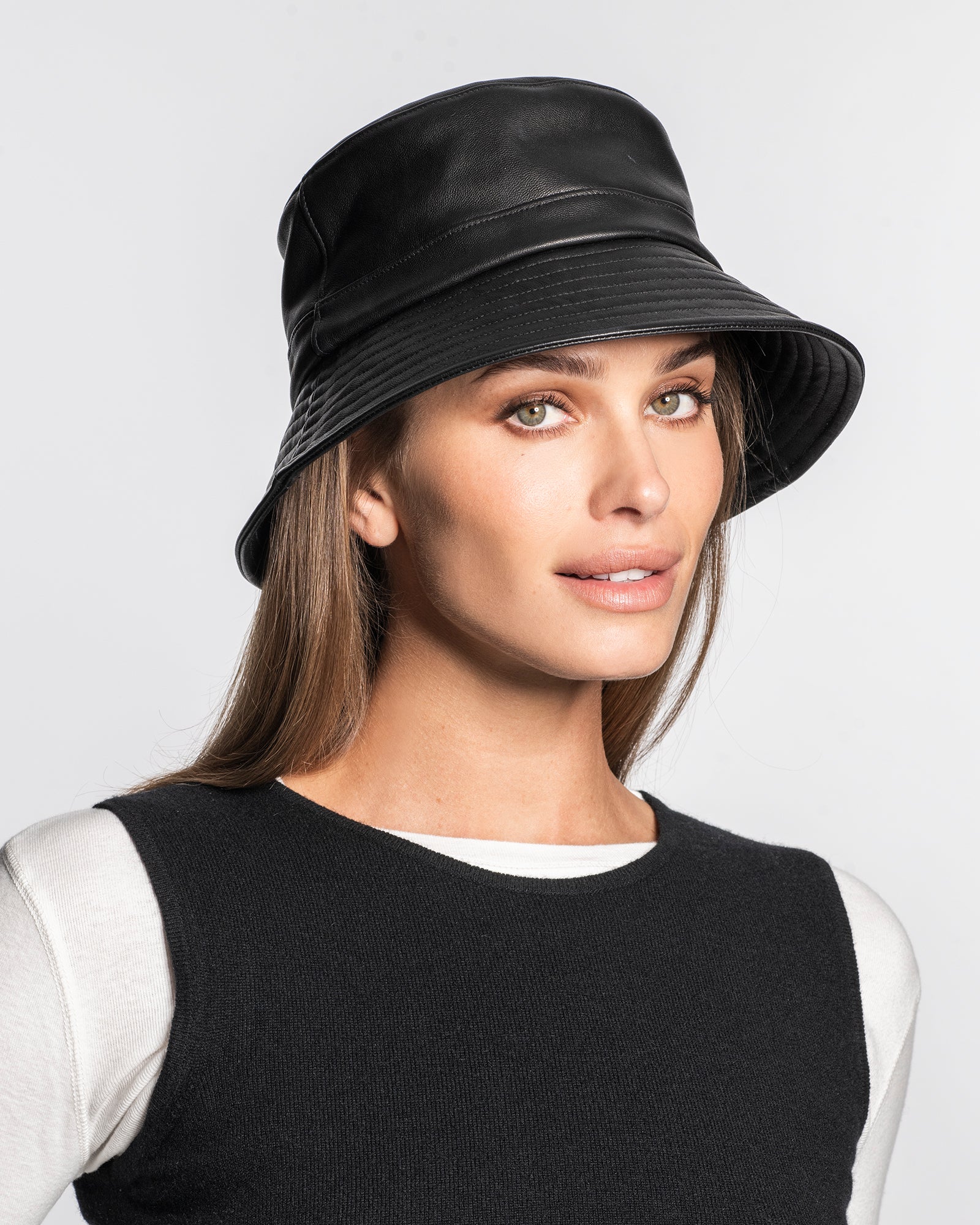 Leather Bucket Hat in Napa Leather for Women | Eric Javits