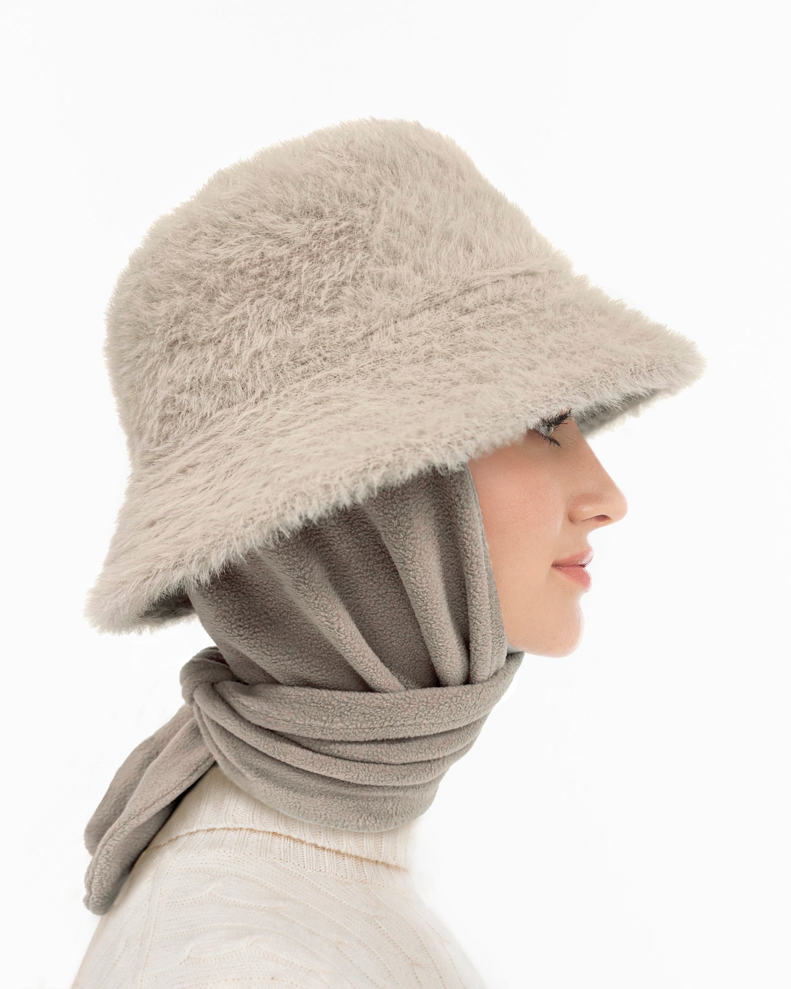 Fuzzy Bucket With Scarf