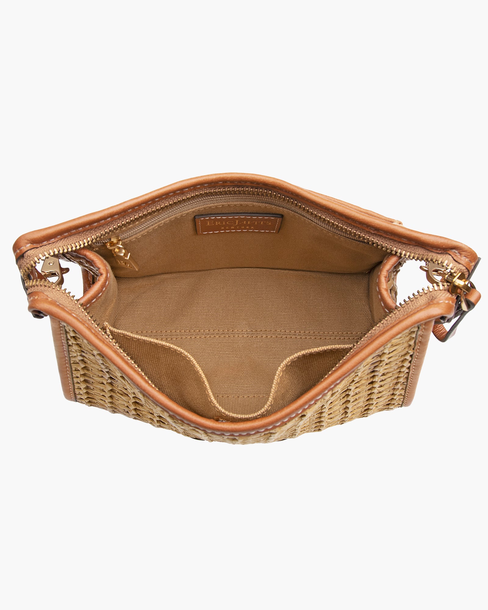 Lil Zippy I Raffia Zip Pouch with Leather Trim | Eric Javits