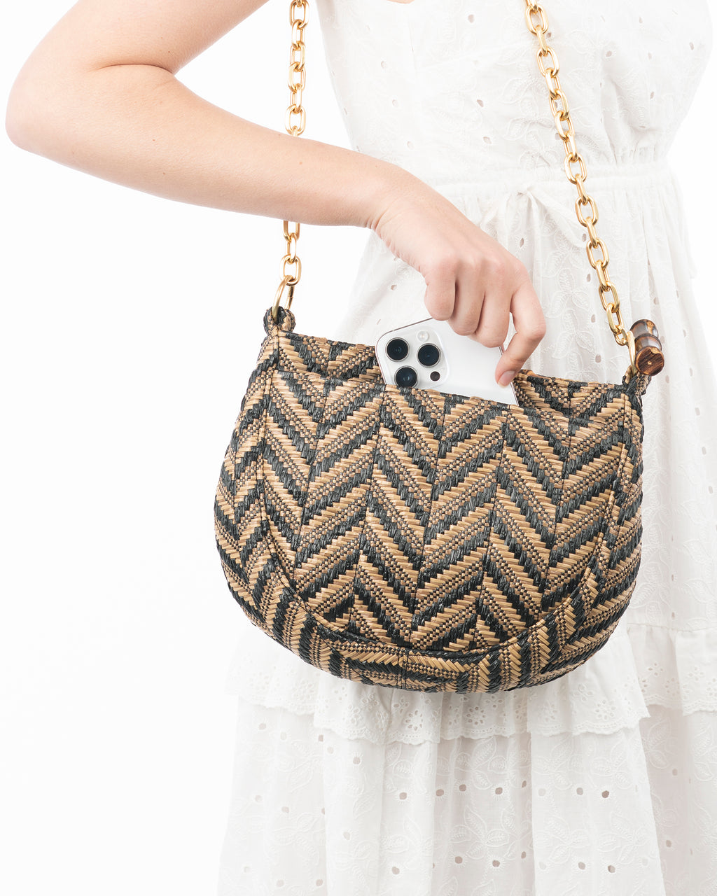 Chain Pouch Raffia Black Mix Eric Javits