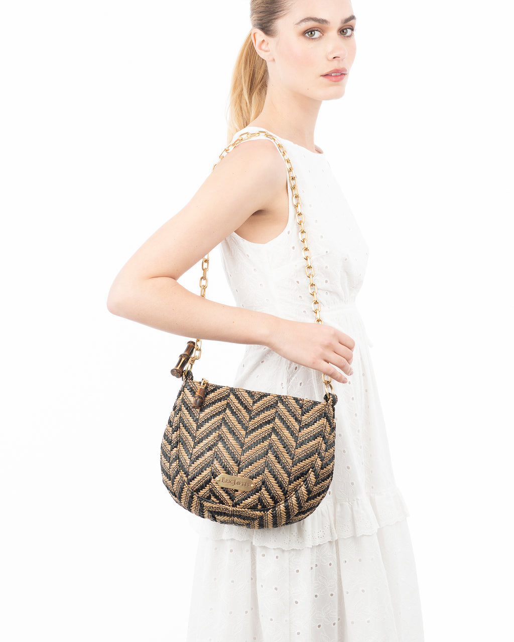 Chain Pouch Raffia Black Mix Eric Javits