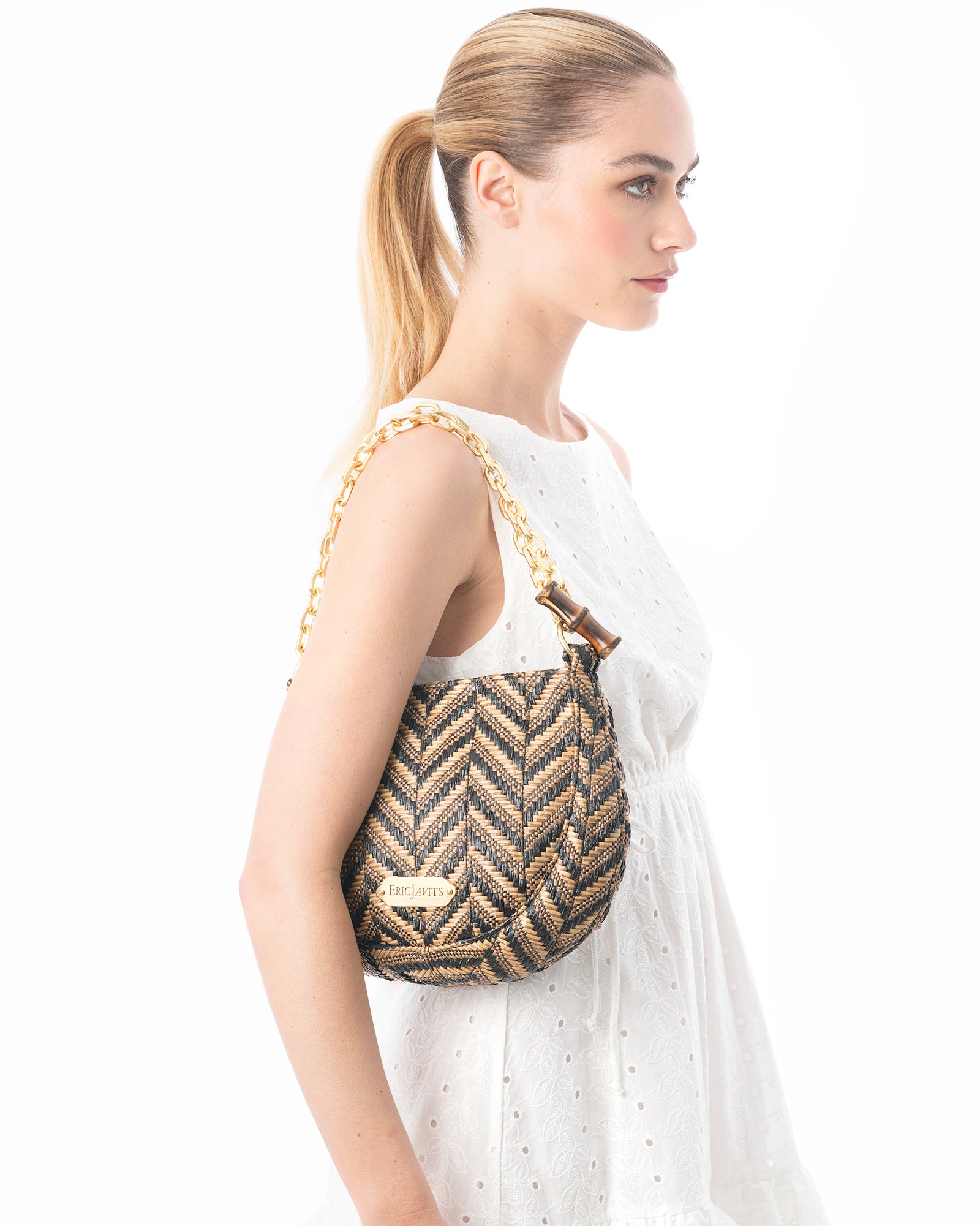 Chain Pouch Raffia Black Mix Eric Javits