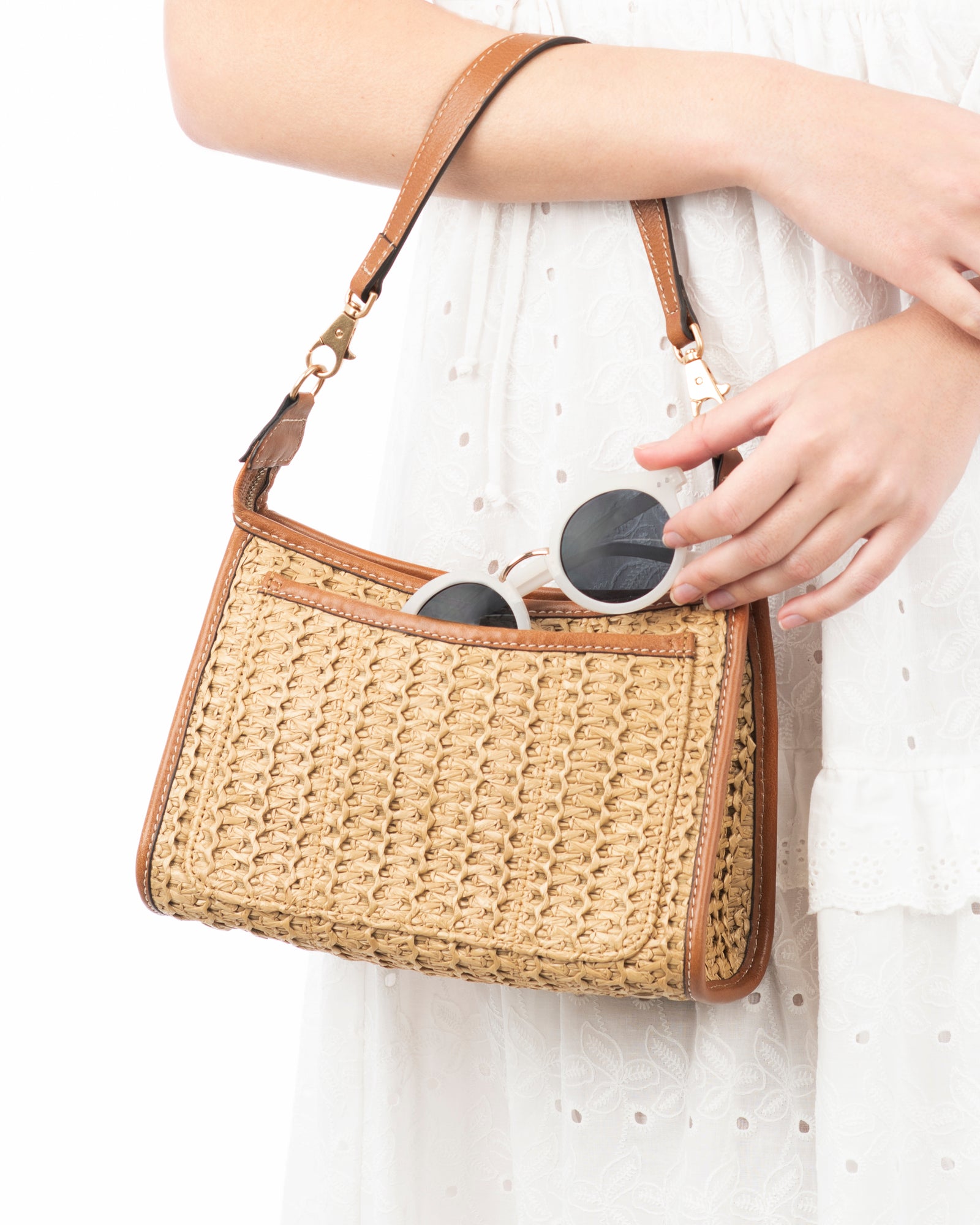 Lil Zippy I Raffia Zip Pouch with Leather Trim | Eric Javits