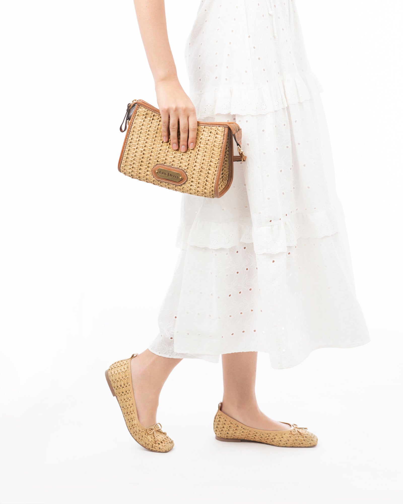 Lil Zippy I Raffia Zip Pouch with Leather Trim | Eric Javits