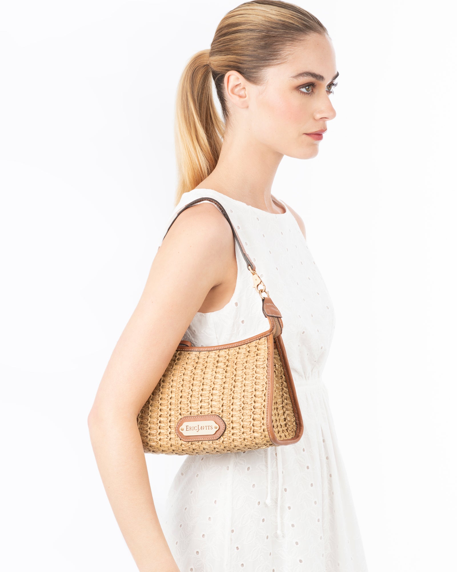Lil Zippy I Raffia Zip Pouch with Leather Trim | Eric Javits
