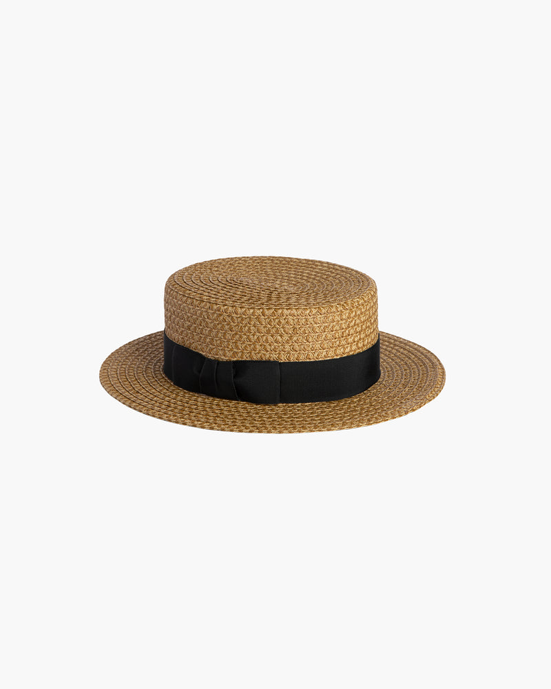 Boater Straw Hat Flat Brim Cotton Grosgrain Ribbon Eric Javits