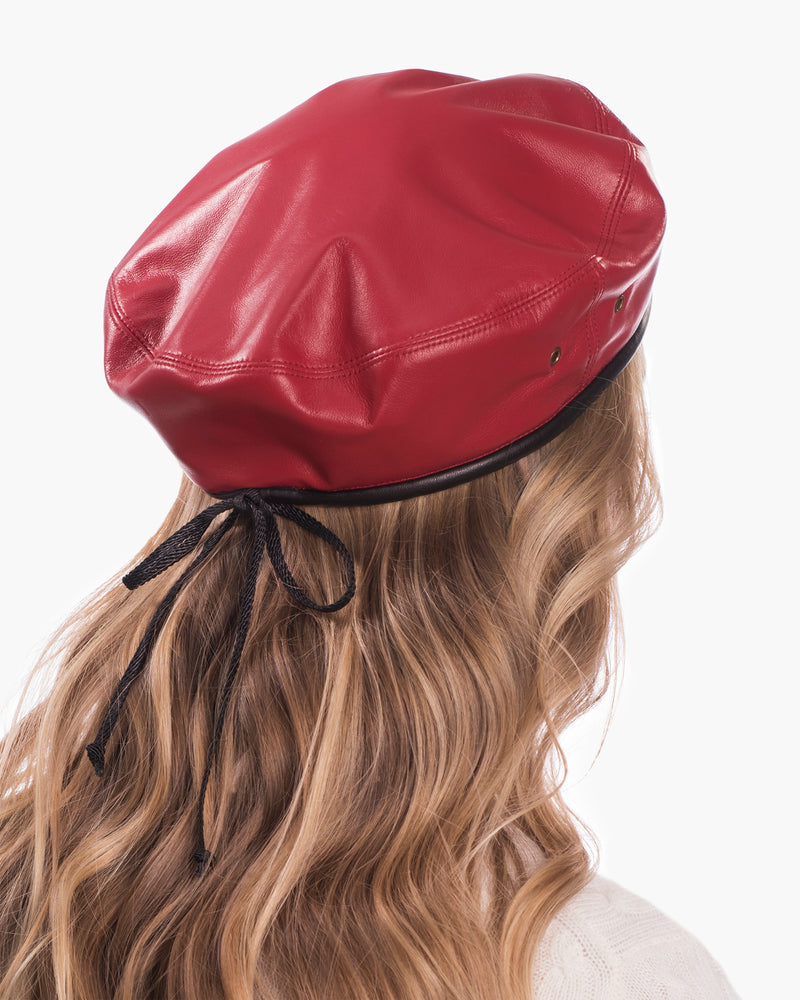 Leather beret Red/Black Eric Javits