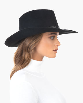 Eric Javits Women Hats Black Wool Western Felt Hat SM ML