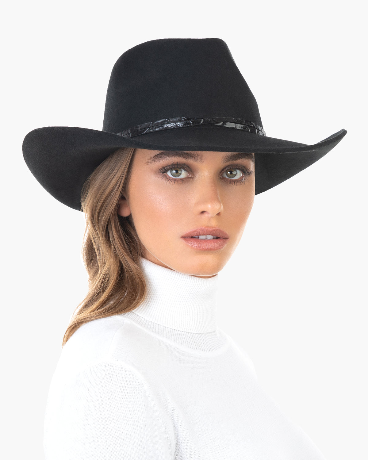 Eric Javits Women Hats Black Wool Western Felt Hat SM ML