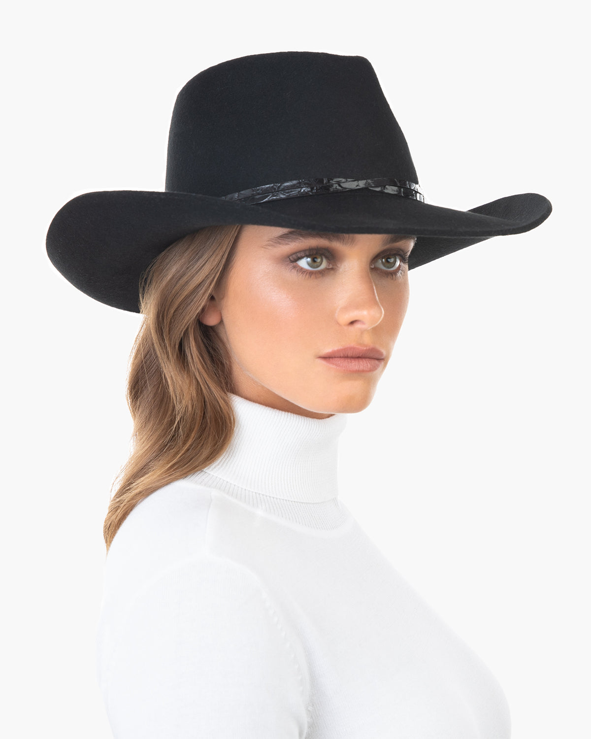 Eric Javits Women Hats Black Wool Western Felt Hat SM ML