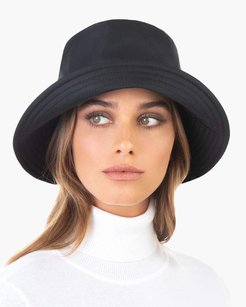 Eric Javits Women's Leather Quilty Bucket Hat, Water-Repellent, Lightweight & Crushable, Lined, 3 Brim SPAN, Black Color