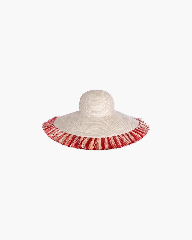 Floppy With Fringe Cream/Red Eric Javits