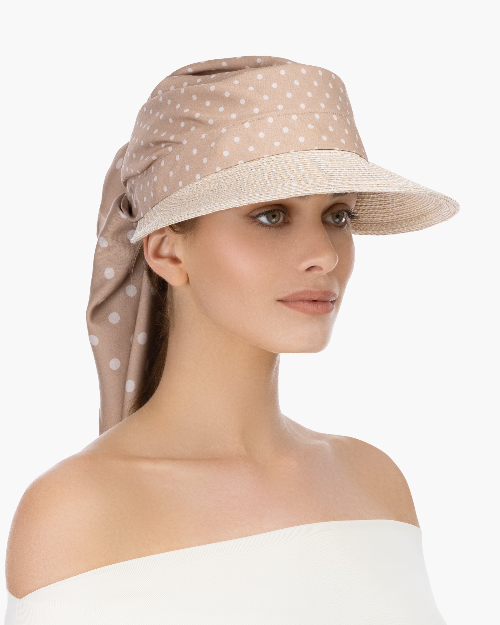 Dot Scarf Visor Cream/Almondine Eric Javits