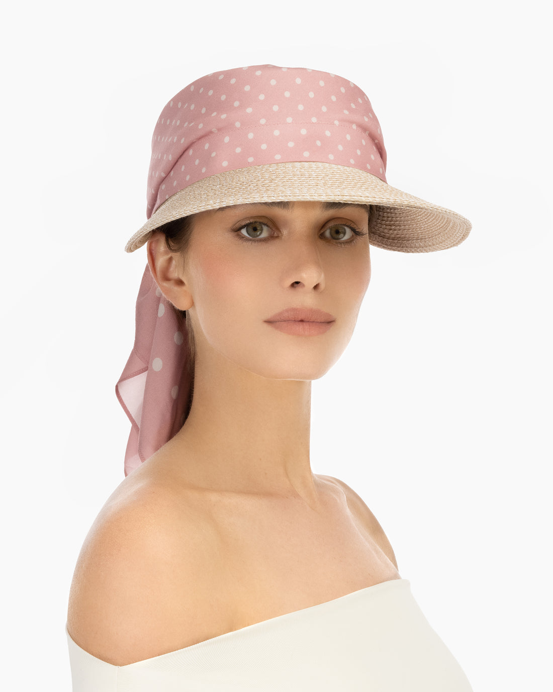 Dot Scarf Visor Straw Visor Detachable Tencel Scarf Eric Javits