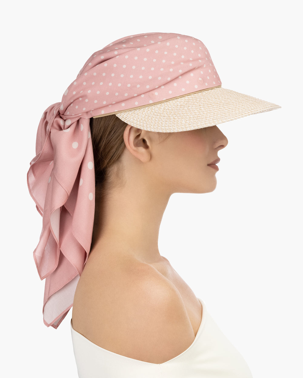 Dot Scarf Visor Straw Visor Detachable Tencel Scarf Eric Javits