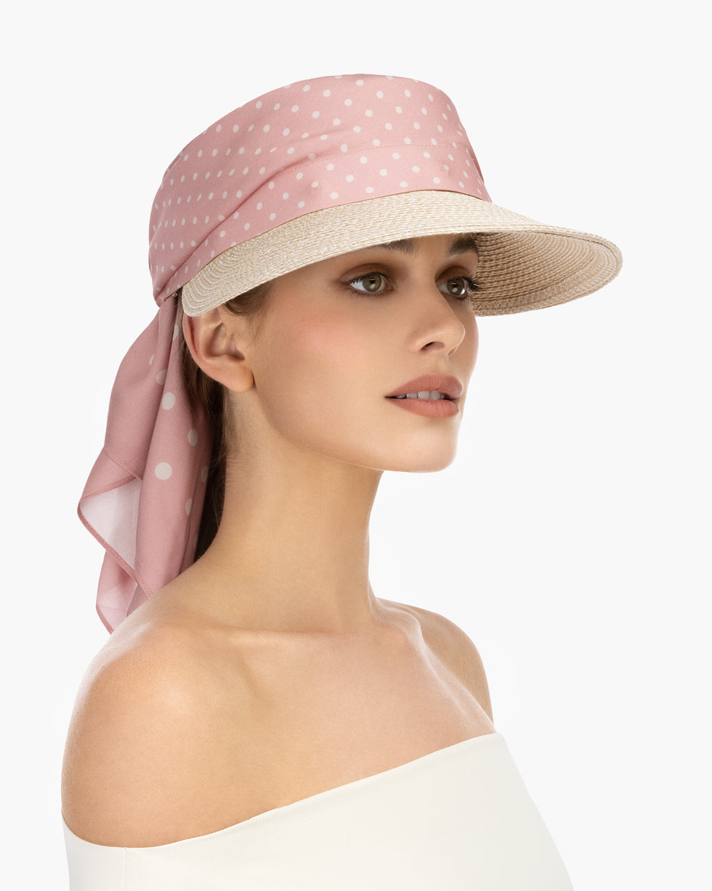 Dot Scarf Visor Cream/Pink Eric Javits