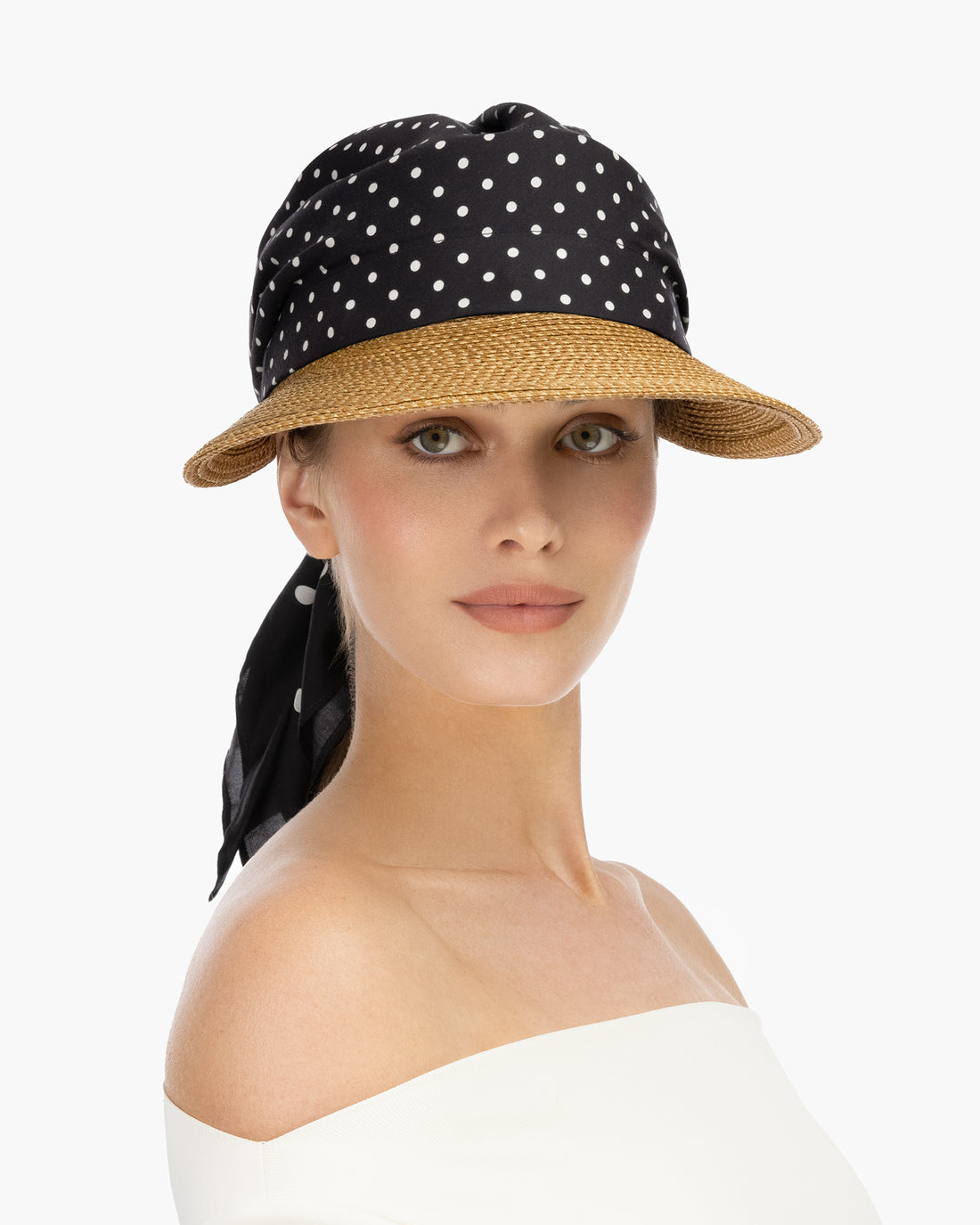 Dot Scarf Visor Straw Visor Detachable Tencel Scarf Eric Javits