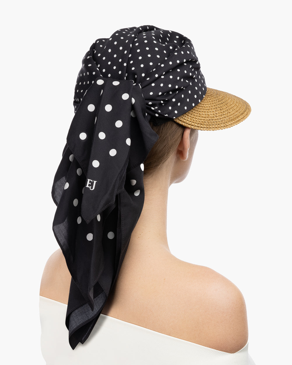 Dot Scarf Visor Straw Visor Detachable Tencel Scarf Eric Javits
