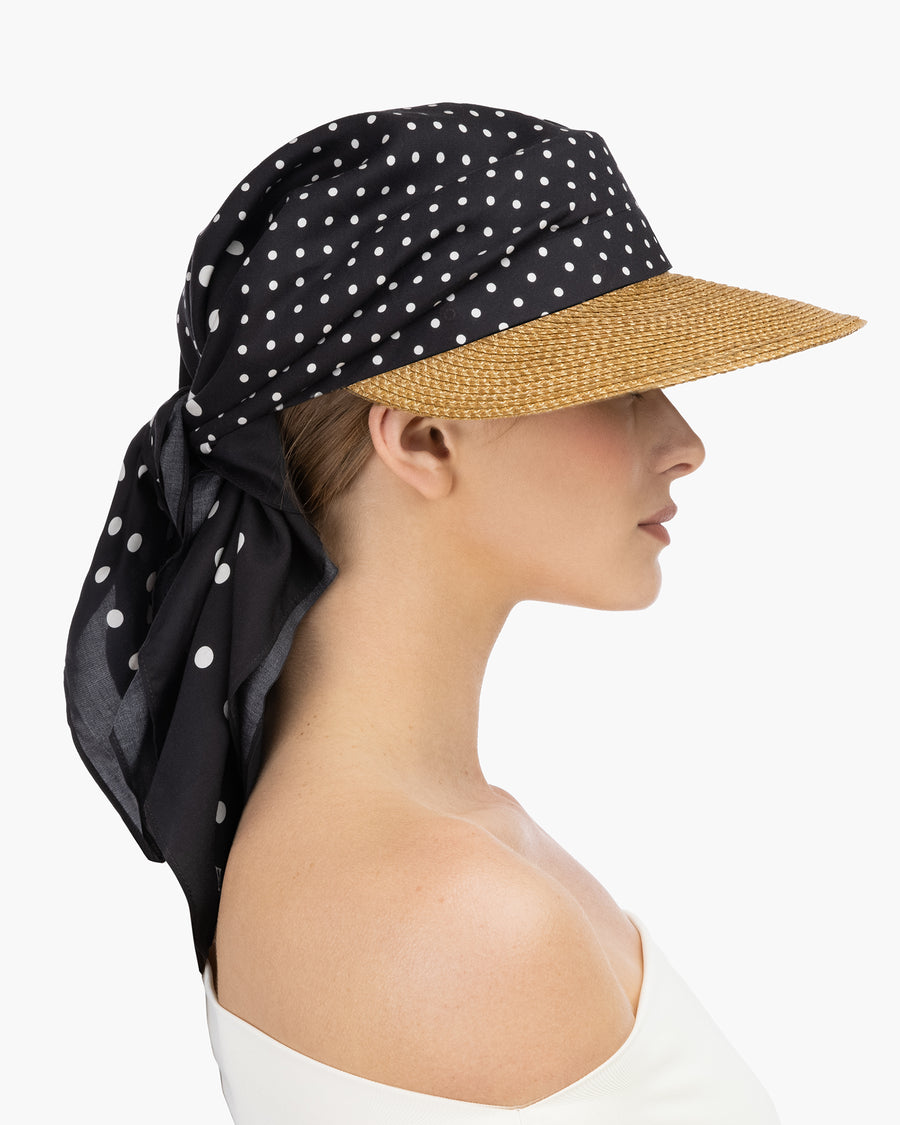 Dot Scarf Visor Straw Visor Detachable Tencel Scarf Eric Javits