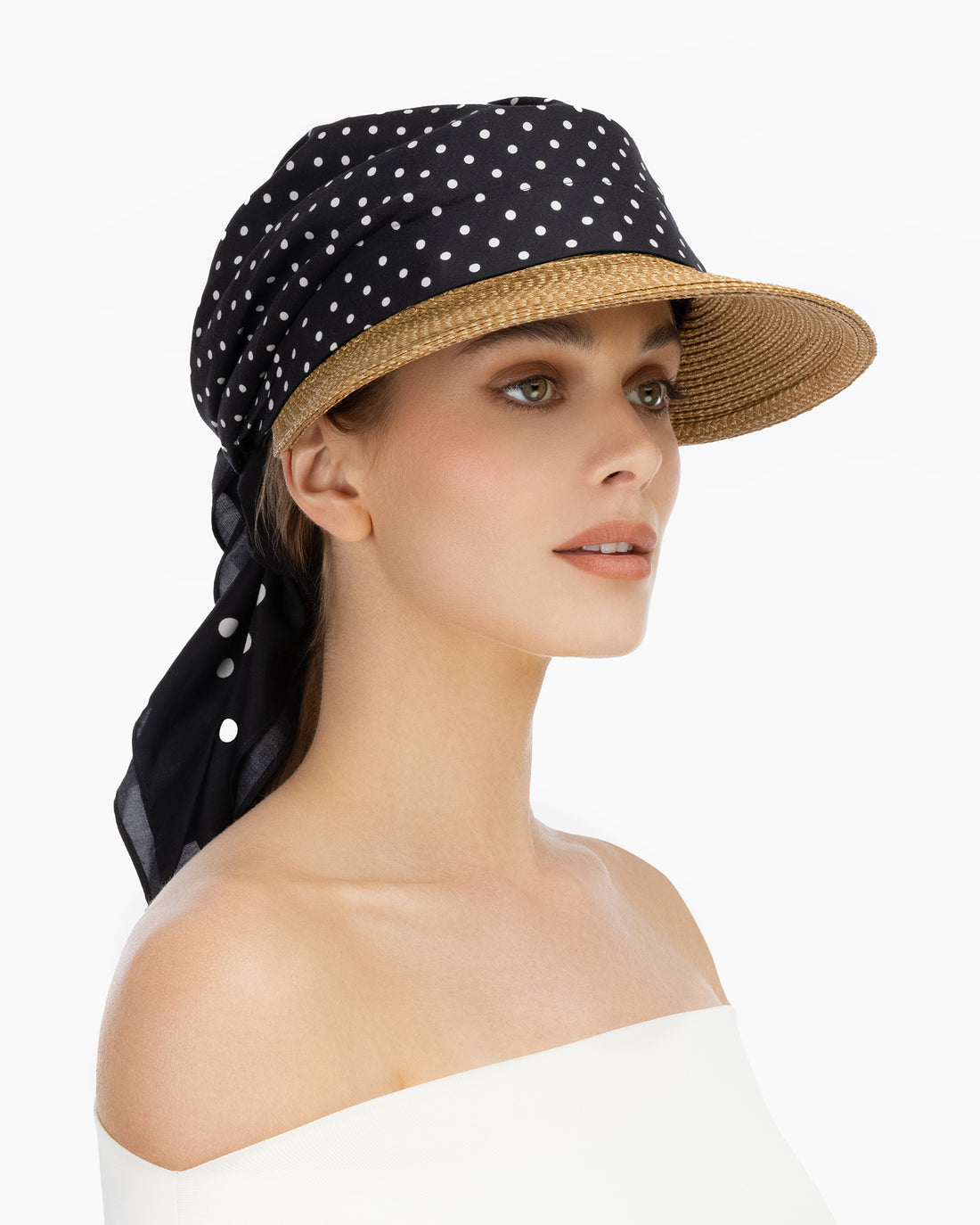 Dot Scarf Visor Straw Visor Detachable Tencel Scarf Eric Javits Eric Javits