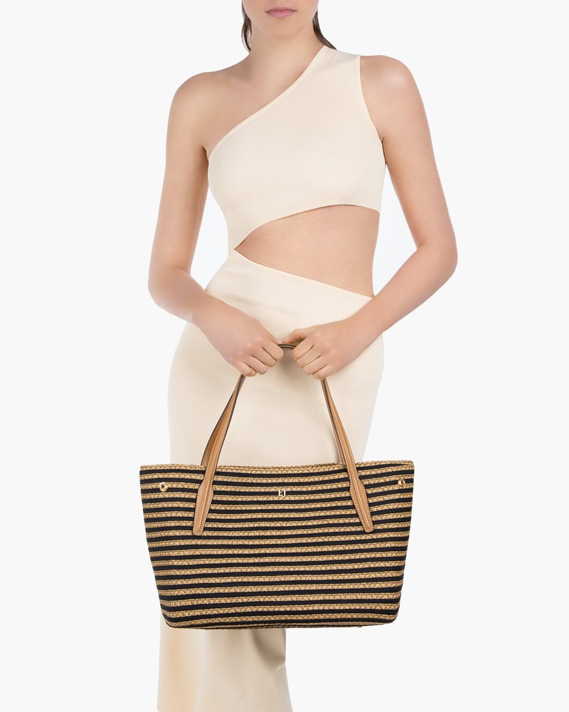 SQUISHEE® ISLA STRAW BAG Black Mix Eric Javits