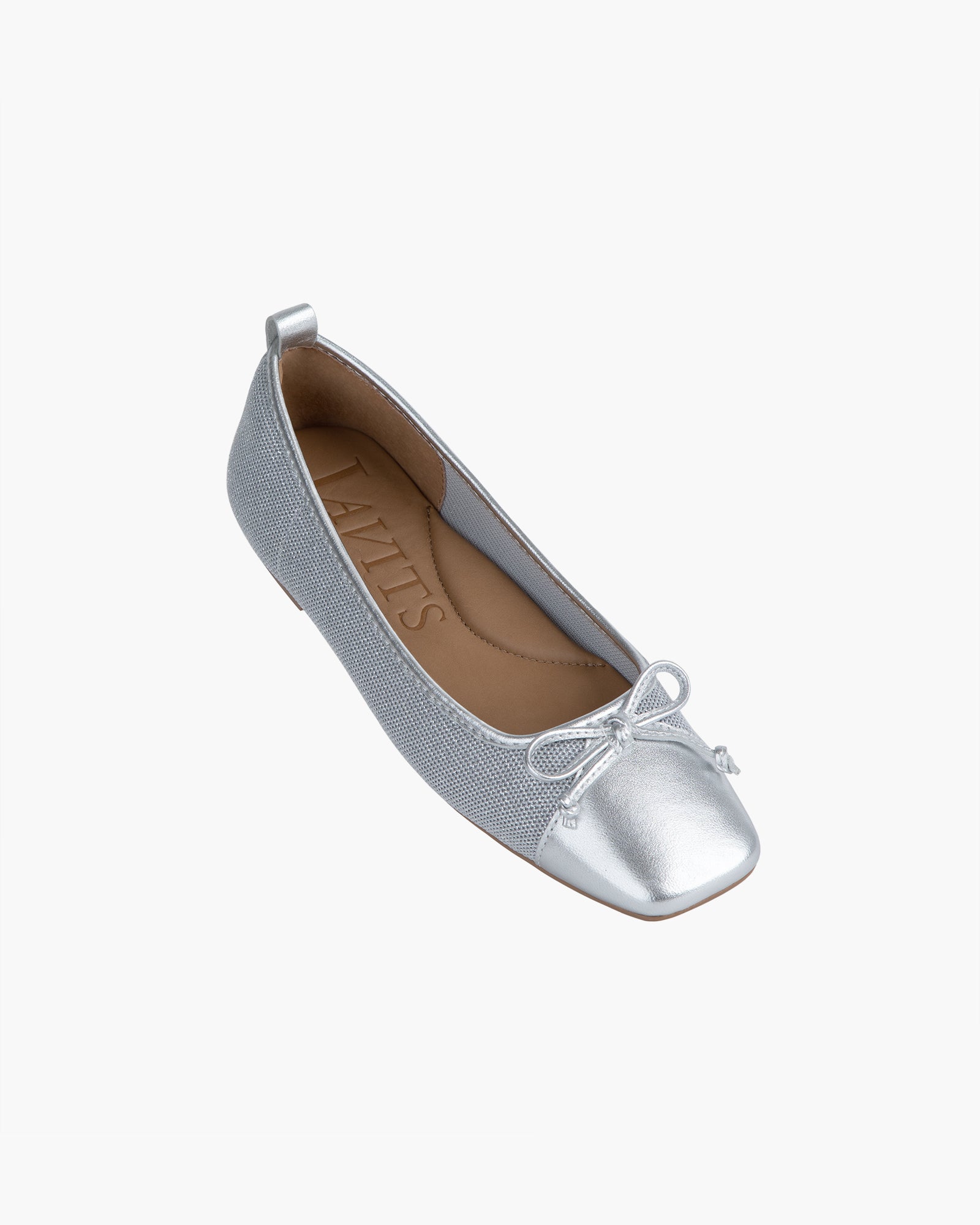 Women's Parris Ballet Flat Shoes Patent Leather in Silver, Binding trim and bow tie, Medium width, Size 6-10, Eric Javits, Silver / 9 Women's Parris Ballet Flat Shoes Patent Leather in Silver, Binding trim and bow tie, Medium width, Size 6-10, Eric Javits, Silver / 9
