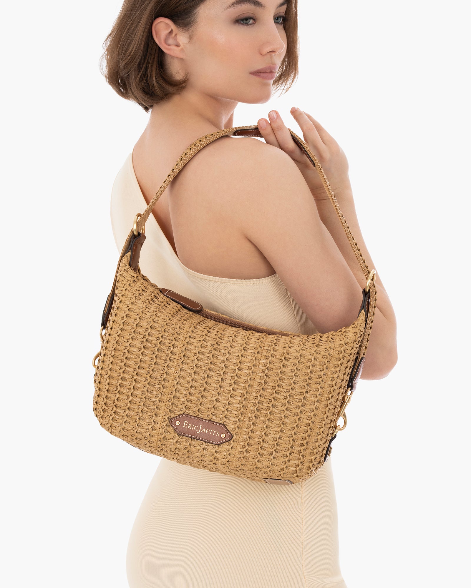 Jessica Straw Leather Hobo｜Mid-Size Handbag | Eric Javits