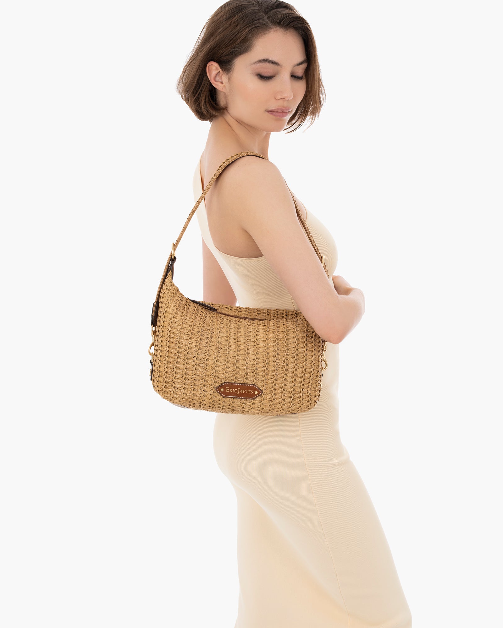 Jessica Straw Leather Hobo｜Mid-Size Handbag | Eric Javits