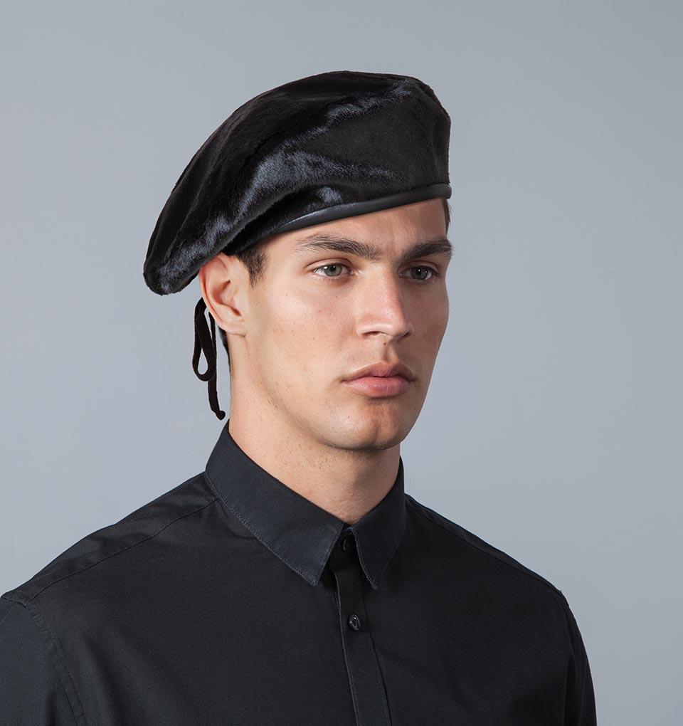 Eric Javits Men Hats ML / Black Calf Beret Hat For Men