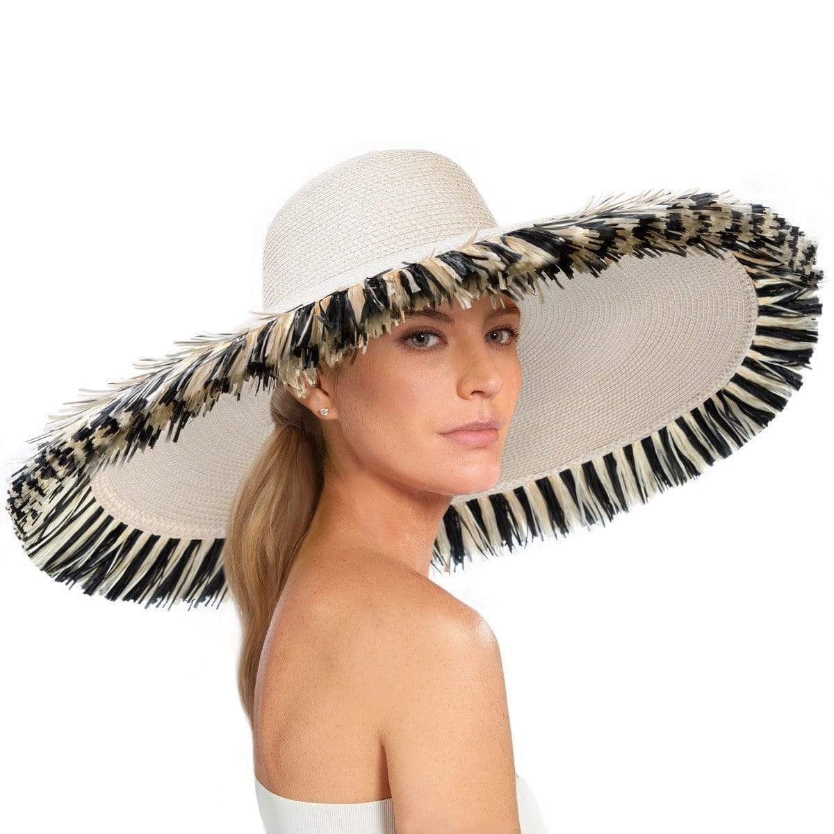 Eric Javits Women Hats Cream/Black Floppy With Fringe