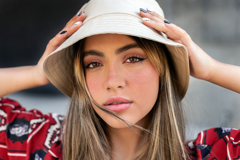 A waterproof bucket hat with a short brim